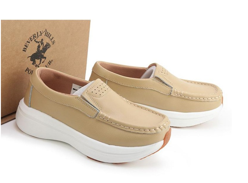 รองเท้าหนังวัวแท้ Beverly Hills Polo Club Easy Fit สำหรับผู้ชายและผู้หญิง สวมใส่สบาย แบบส้นแบนสำหรับผู้หญิง สวมง่าย