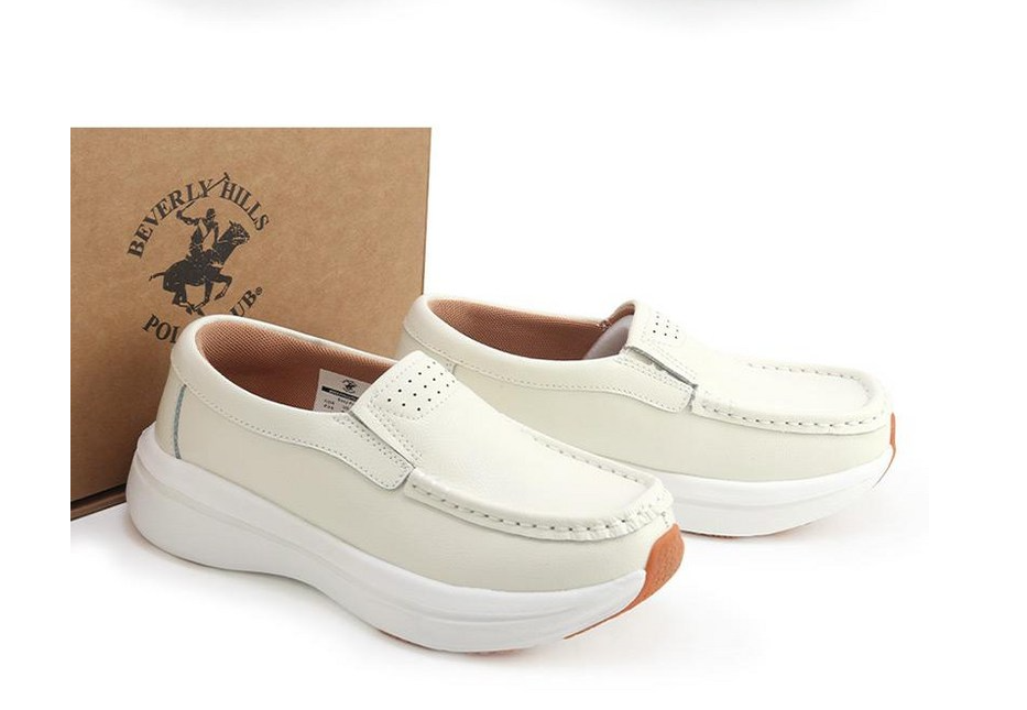 รองเท้าหนังวัวแท้ Beverly Hills Polo Club Easy Fit สำหรับผู้ชายและผู้หญิง สวมใส่สบาย แบบส้นแบนสำหรับผู้หญิง สวมง่าย