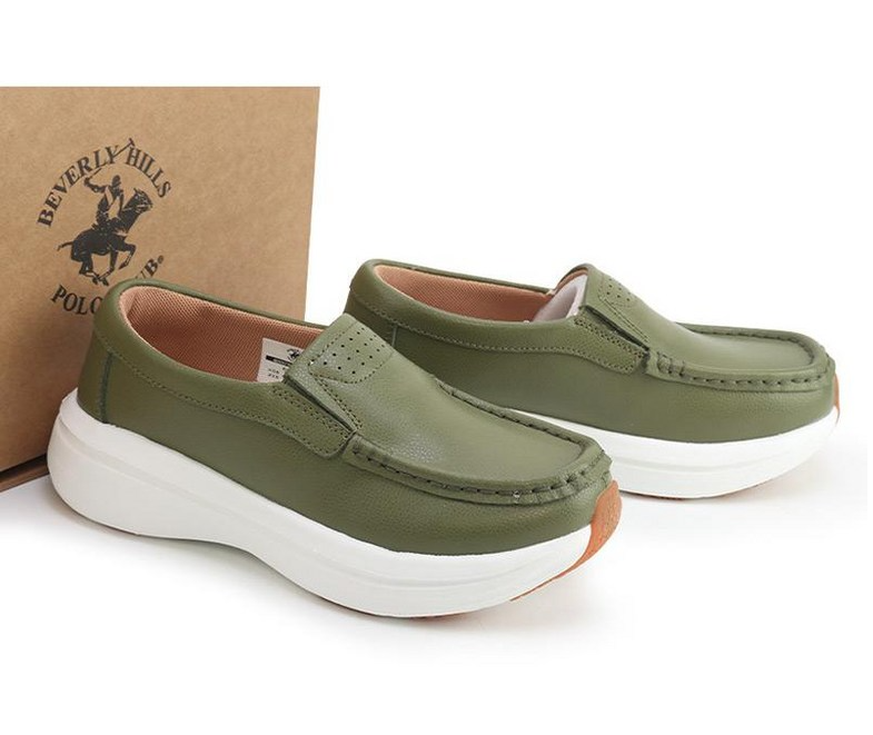 รองเท้าหนังวัวแท้ Beverly Hills Polo Club Easy Fit สำหรับผู้ชายและผู้หญิง สวมใส่สบาย แบบส้นแบนสำหรับผู้หญิง สวมง่าย