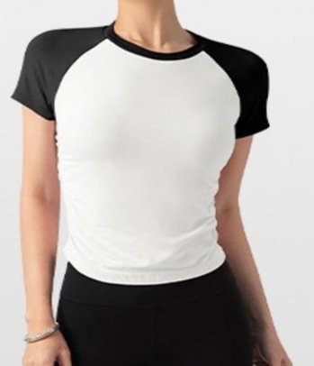 เสื้อยืดโยคะแขนสั้นคอกลมสีตัดกันสำหรับผู้หญิงจาก Fianist