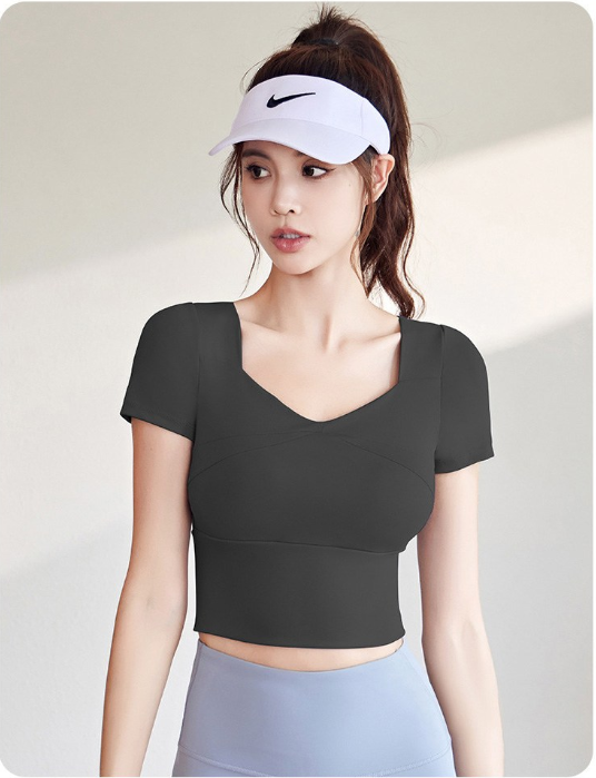เสื้อครอปแขนสั้นสำหรับโยคะและพิลาทิสสำหรับผู้หญิงจาก Fianist