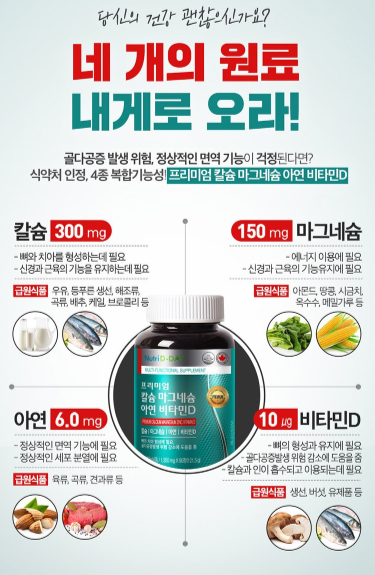 ผลิตภัณฑ์เสริมอาหาร NutriDDay ระดับพรีเมียม เสริมแคลเซียม แมกนีเซียม สังกะสี วิตามินดี จำนวน 90 เม็ด 1 แพ็ค