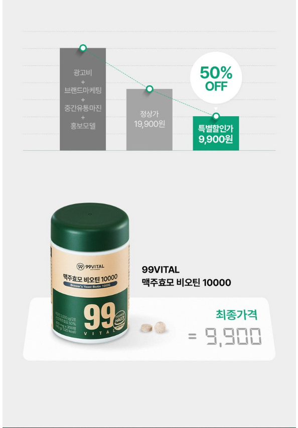 99 Vital Brewer's Yeast Biotin 10,000, 1 แพ็ค, 300 เม็ด