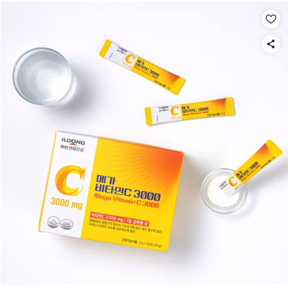 ILDONG เมกะวิตามินซี 3000 มก. วิตามินซีเข้มข้นสูง 100% บริสุทธิ์ (สำหรับใช้ 3 เดือน) 1 กล่อง 270 กรัม