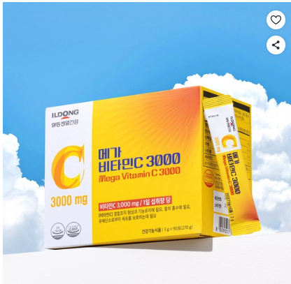 ILDONG เมกะวิตามินซี 3000 มก. วิตามินซีเข้มข้นสูง 100% บริสุทธิ์ (สำหรับใช้ 3 เดือน) 1 กล่อง 270 กรัม